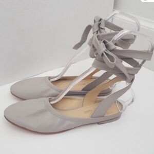 Clarks Grace Sofia Gray Ankle Tie Ballerina Flats Size 7.5